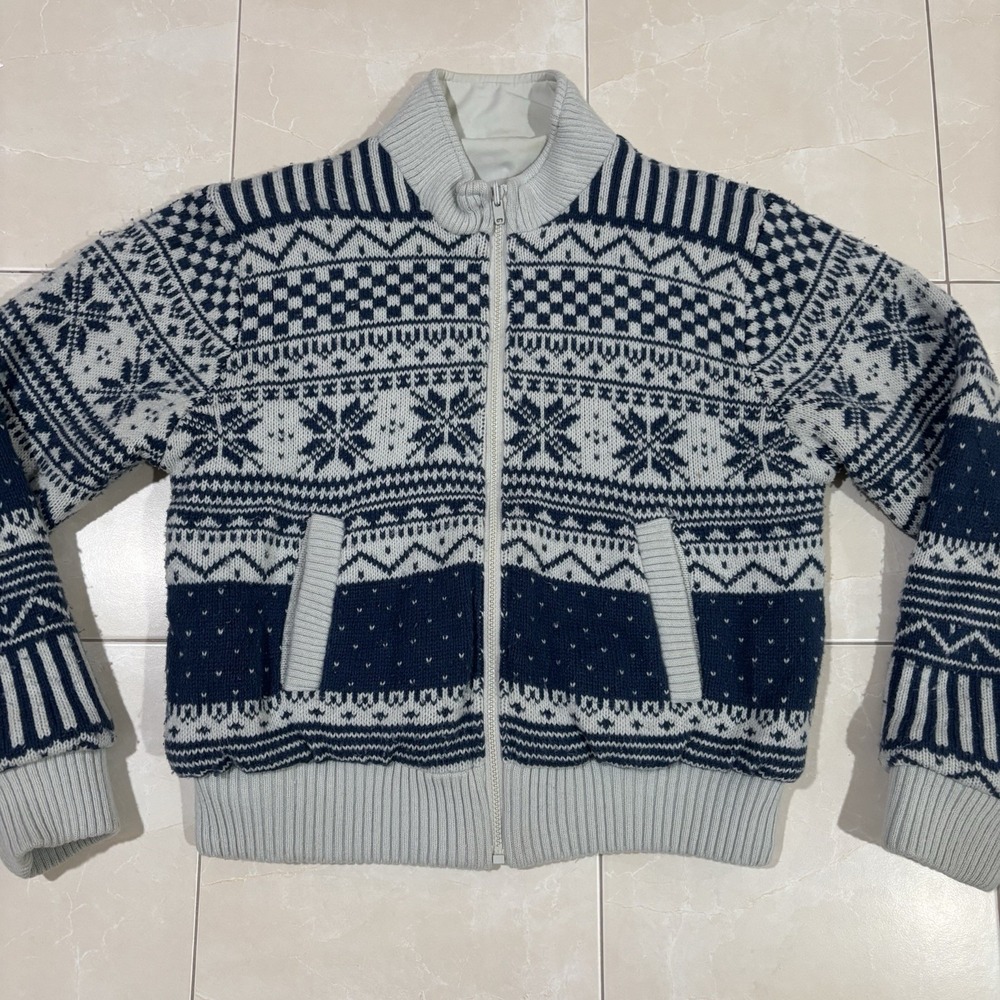 Vintage Chore Coat Barn Jacket Winter Pattern Zip Women's S Aztec Snowflake 90s - Picture 2 of 8